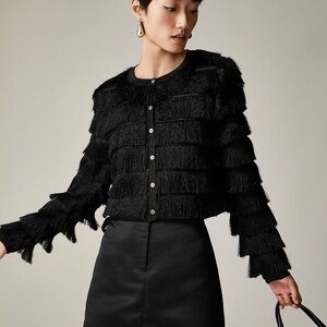 J. Crew sz M Fringe cardigan sweater in metallic yarn in black